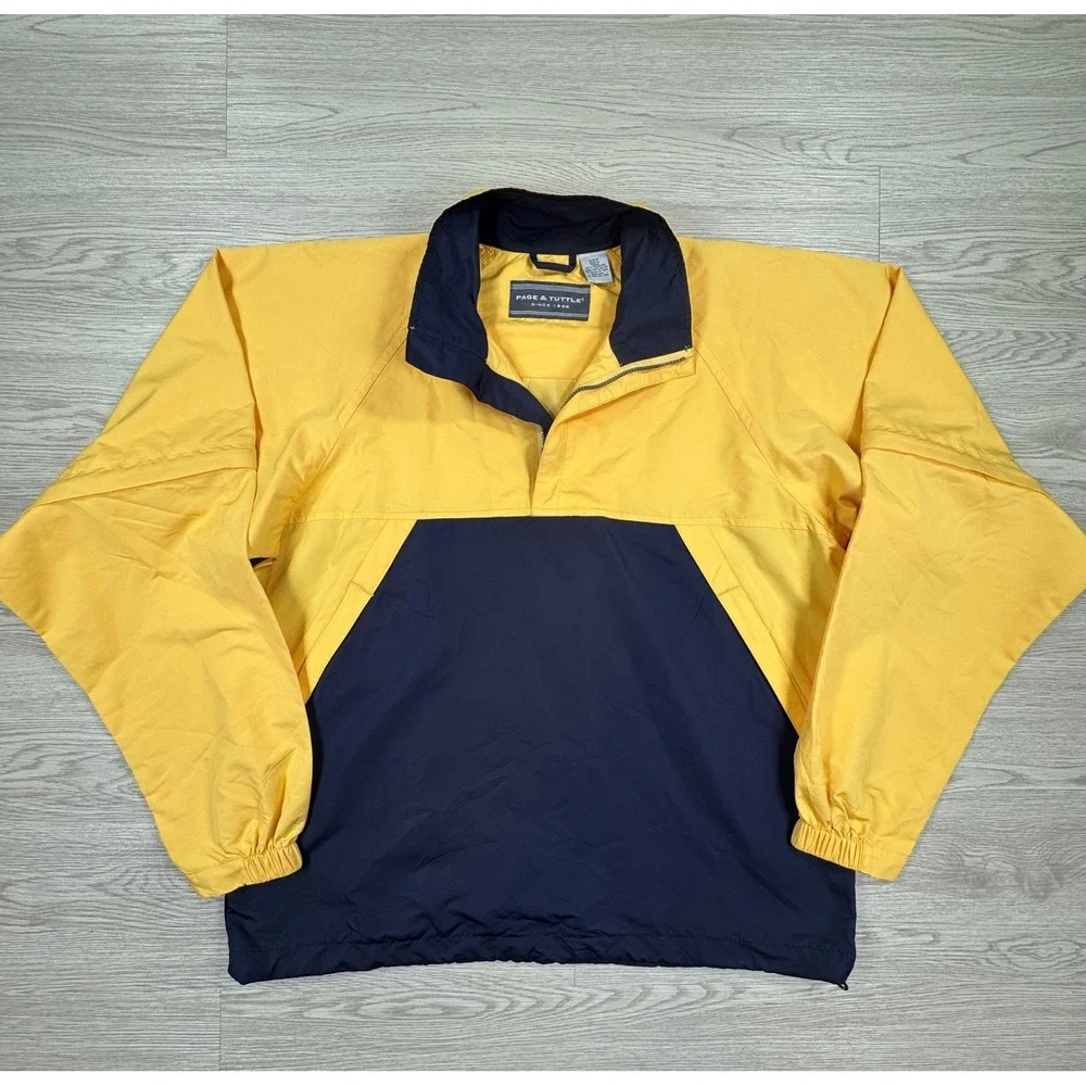 Page & Tuttle Men's Windbreaker Jacket Yellow Navy Small Anorak Pullover Sporty